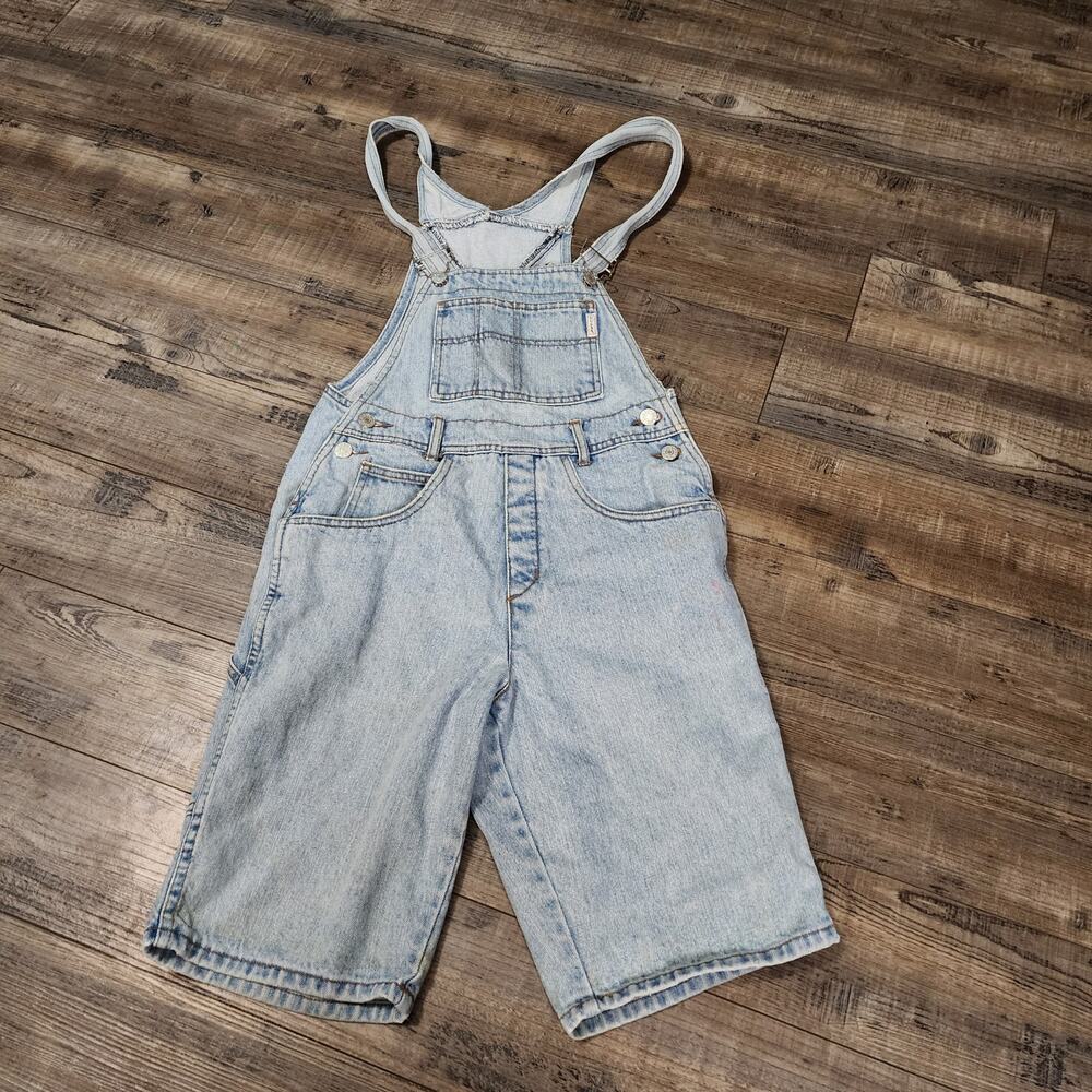 Vintage Guess Denim overall shorts womens size 2 see pics for pink stains. 2332